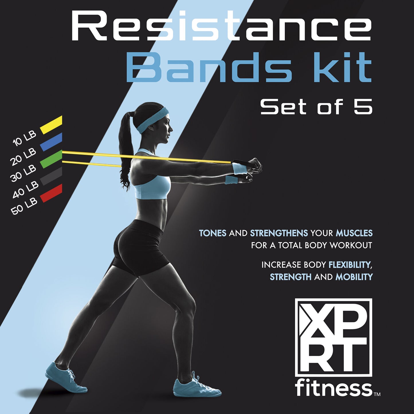 XPRT Fitness 11-Piece Resistance Bands Set 150LB - Ultimate Home Gym Kit