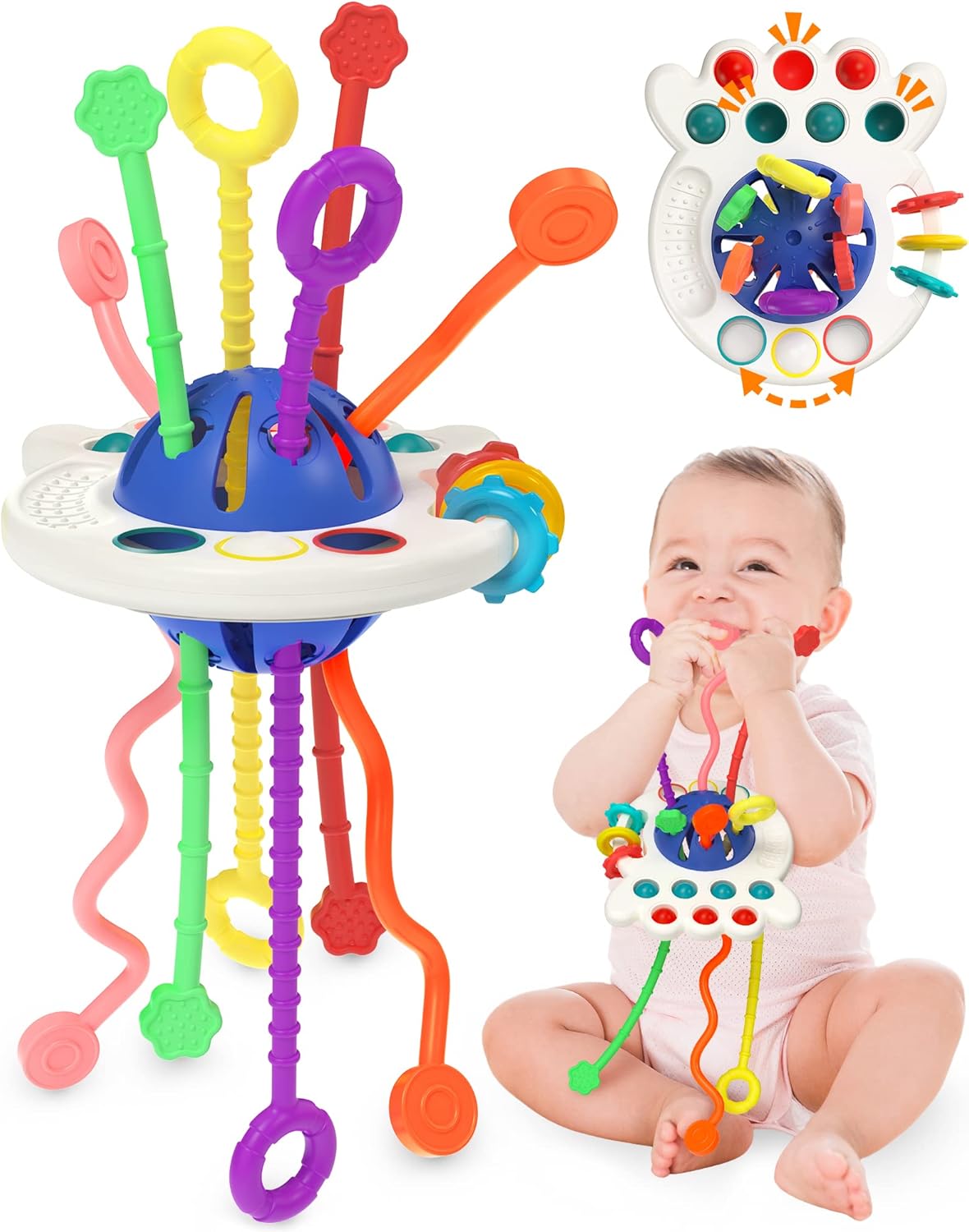 Baby Sensory Montessori Pull String Silicone Teething Toy – Travel & Birthday Gift for 6–18 Months Boys & Girls