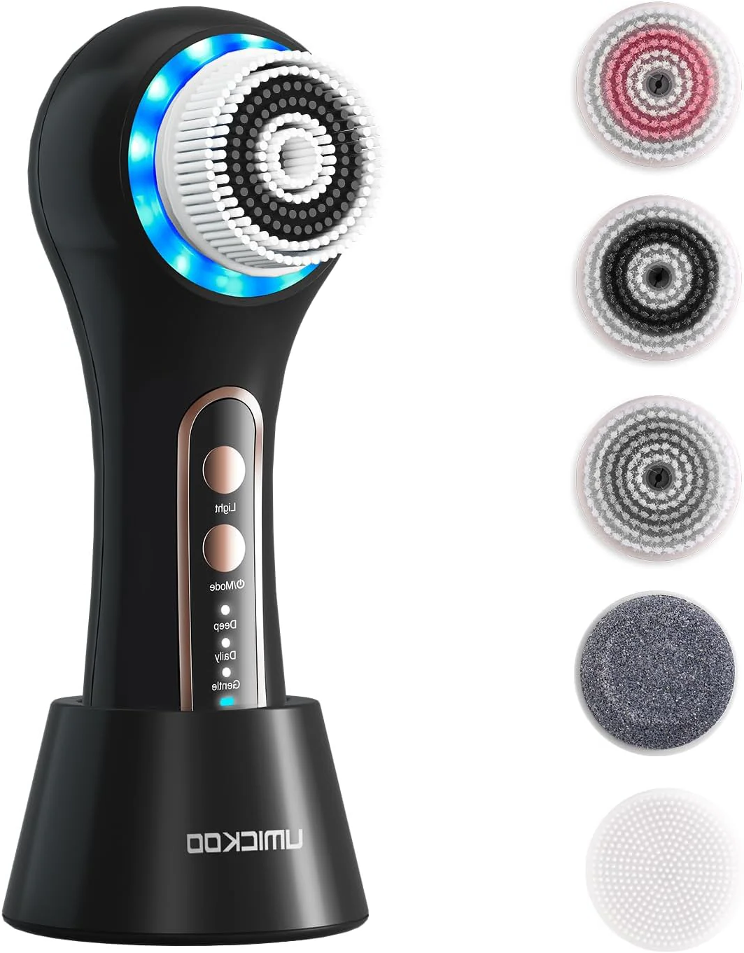 Rechargeable Electric Face Scrubber & Exfoliator – 5 Brush Heads, IPX7 Waterproof Spin Brush for Deep Cleansing & Massage