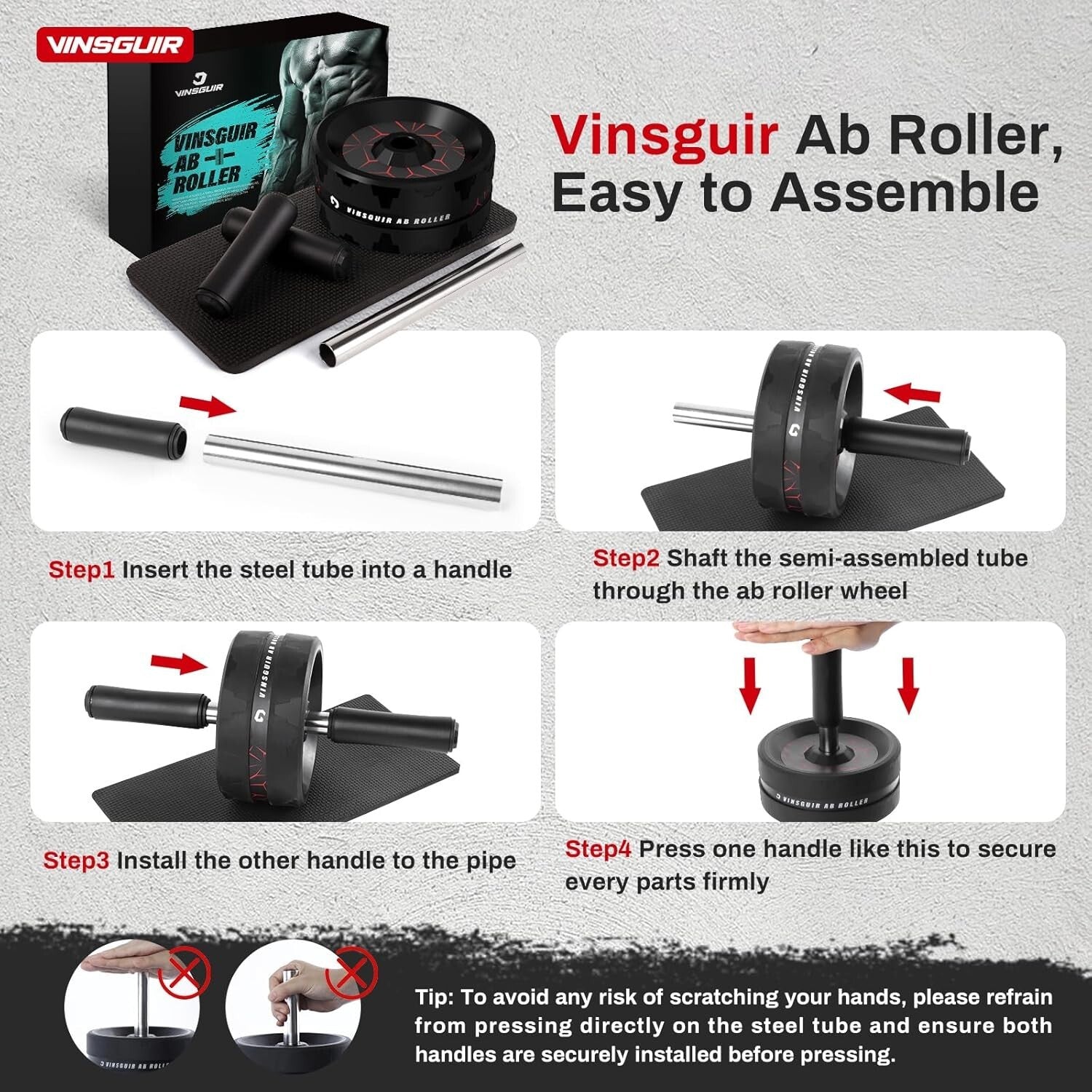 Ab Roller Wheel with Knee Pad – Core Strength Training Equipment for Abdominal & Full-Body Workouts at Home or Gym