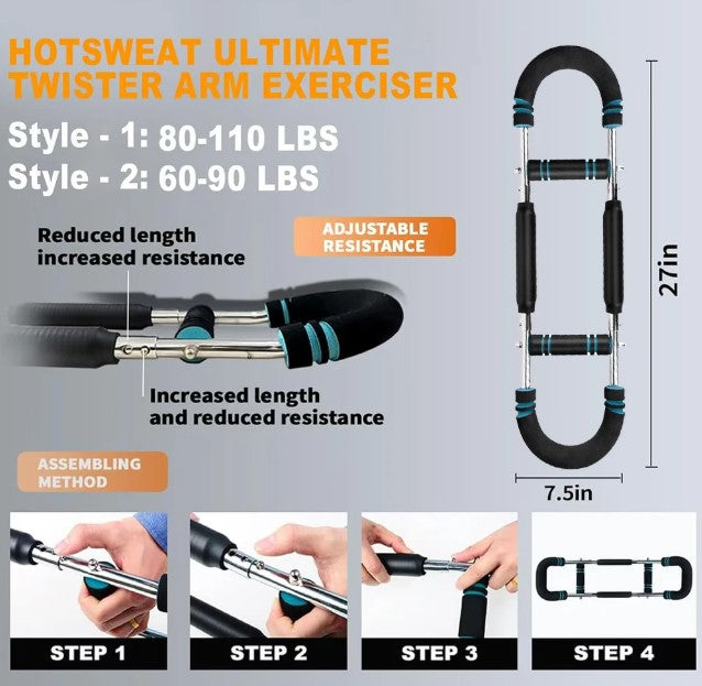 Twister Arm Trainer Pro – Multifunctional 2-in-1 Adjustable Chest Expander & Arm Strength Bar for Full Upper Body Workout