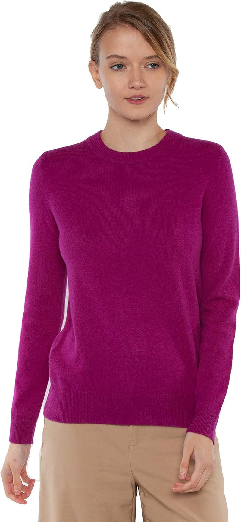 Women'S 100% Pure Cashmere Long Sleeve Crew Neck Sweater