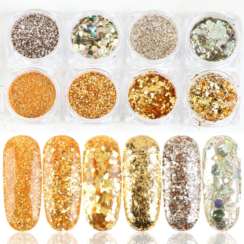 8-Box Mix Glitter Nail Art Powder Flakes Set – Sparkling DIY Nail Decoration for Manicure & Gel Nails