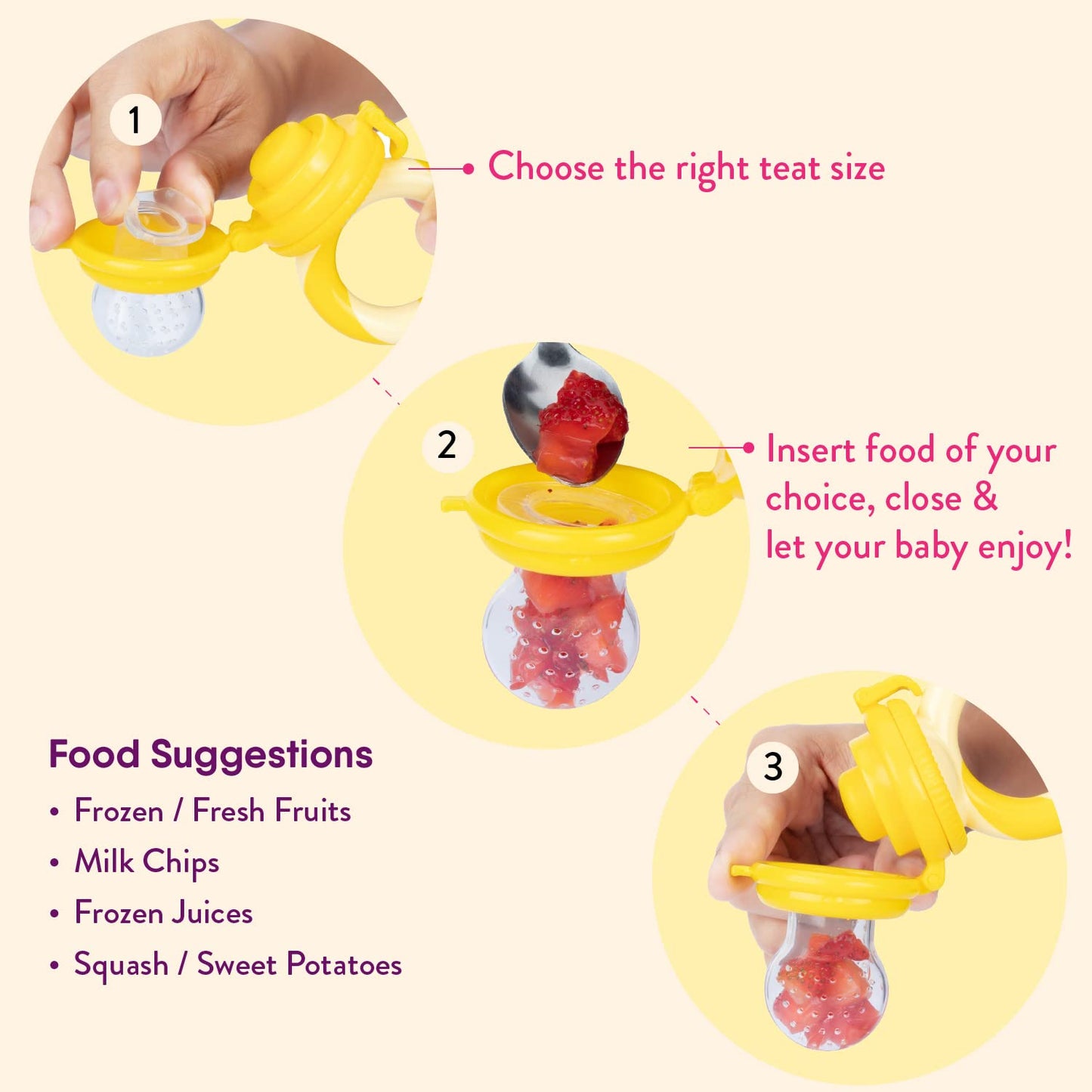 Baby Fruit Feeder Pacifier (2 Pack) – Teething Toy & Weaning Nibbler with Extra Silicone Sacs