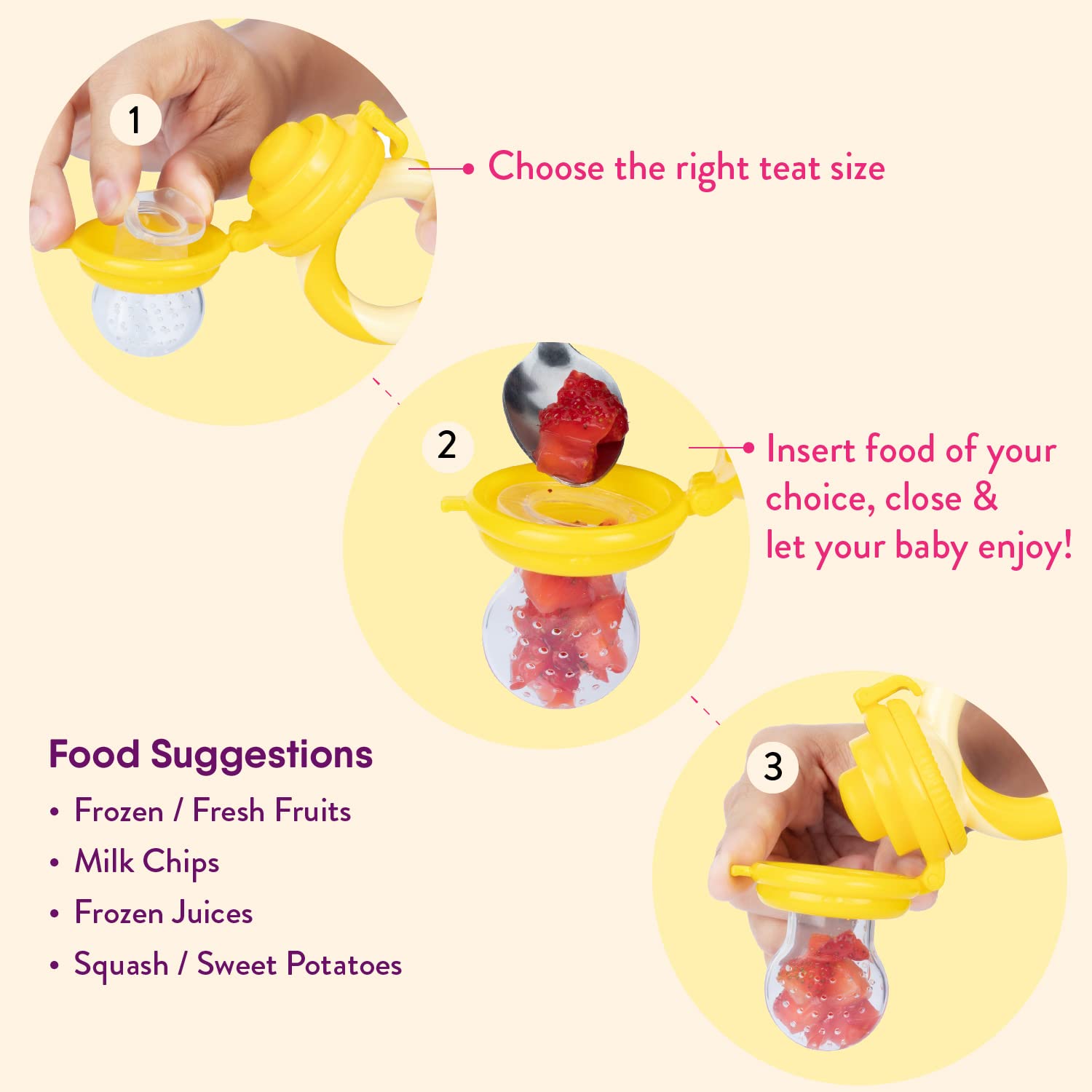 Baby Fruit Feeder Pacifier (2 Pack) – Teething Toy & Weaning Nibbler with Extra Silicone Sacs