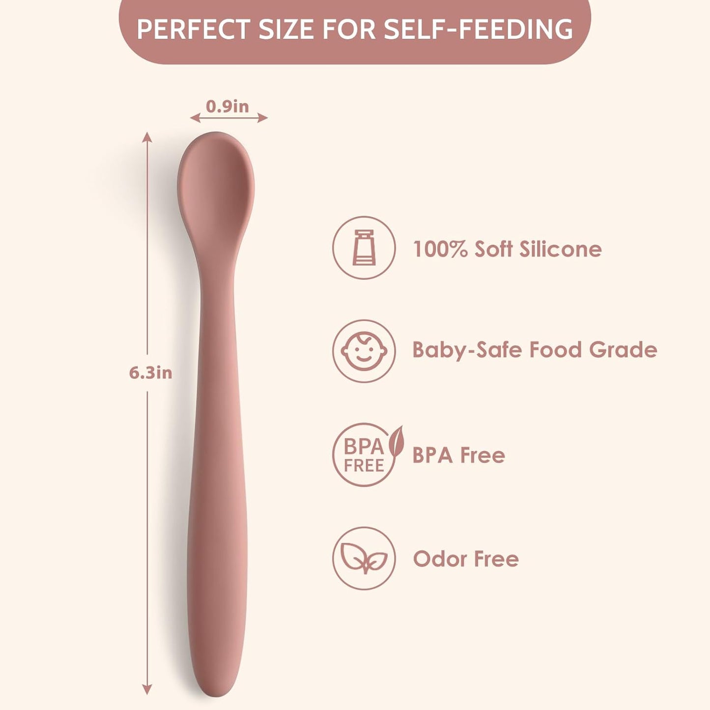 Silicone Baby Feeding Spoons (6 Pack) – Soft-Tip Training Utensils for Self-Feeding Infants & Toddlers