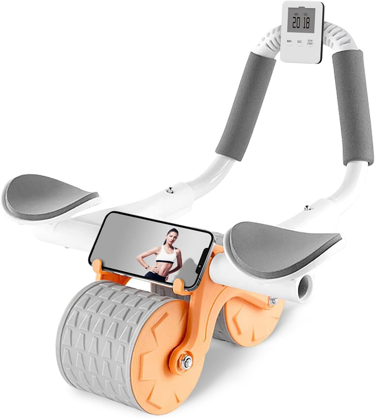 New Ab Roller Wheel with Timer & Knee Mat – Automatic Rebound Abdominal Exercise Wheel with Elbow Support for Core Strength & Abs Workout – For Men & Women