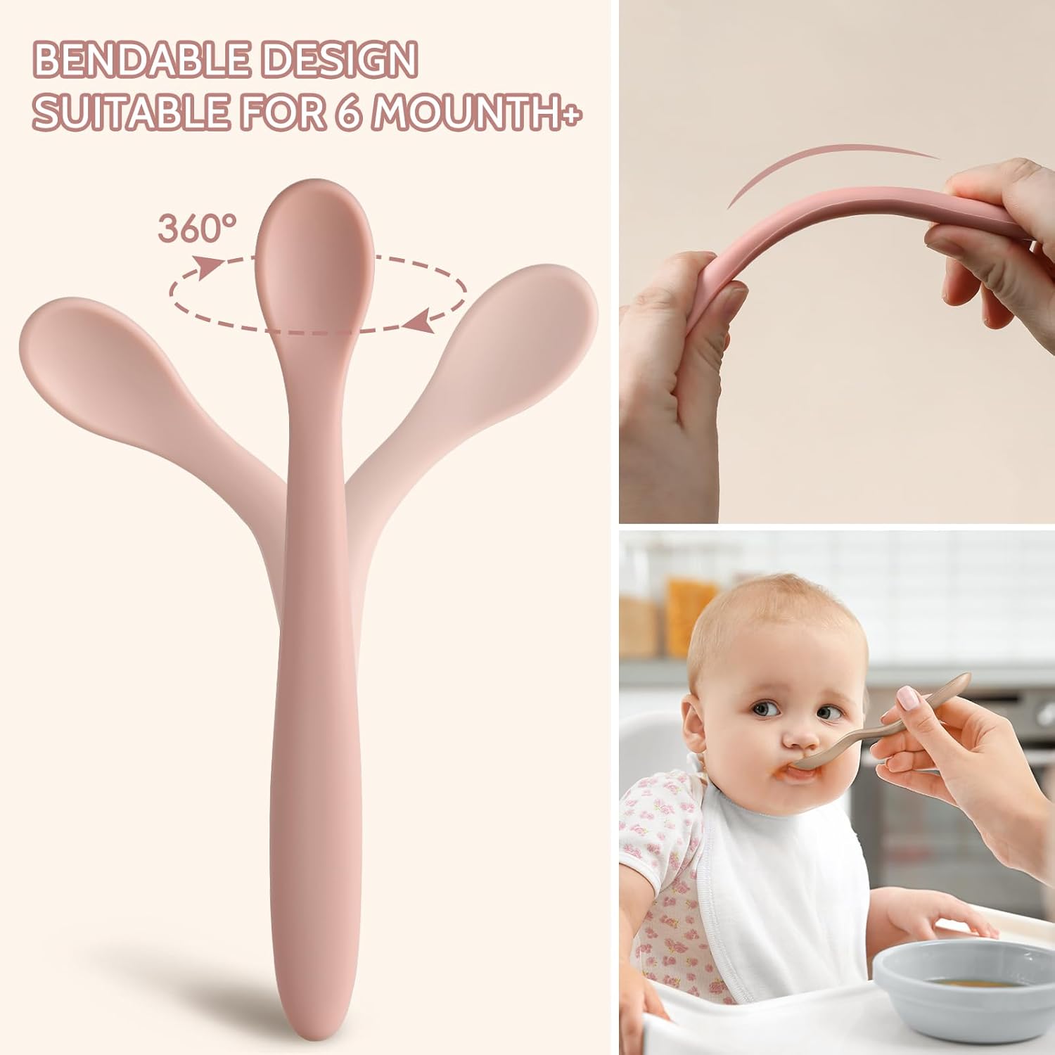 Silicone Baby Feeding Spoons (6 Pack) – Soft-Tip Training Utensils for Self-Feeding Infants & Toddlers