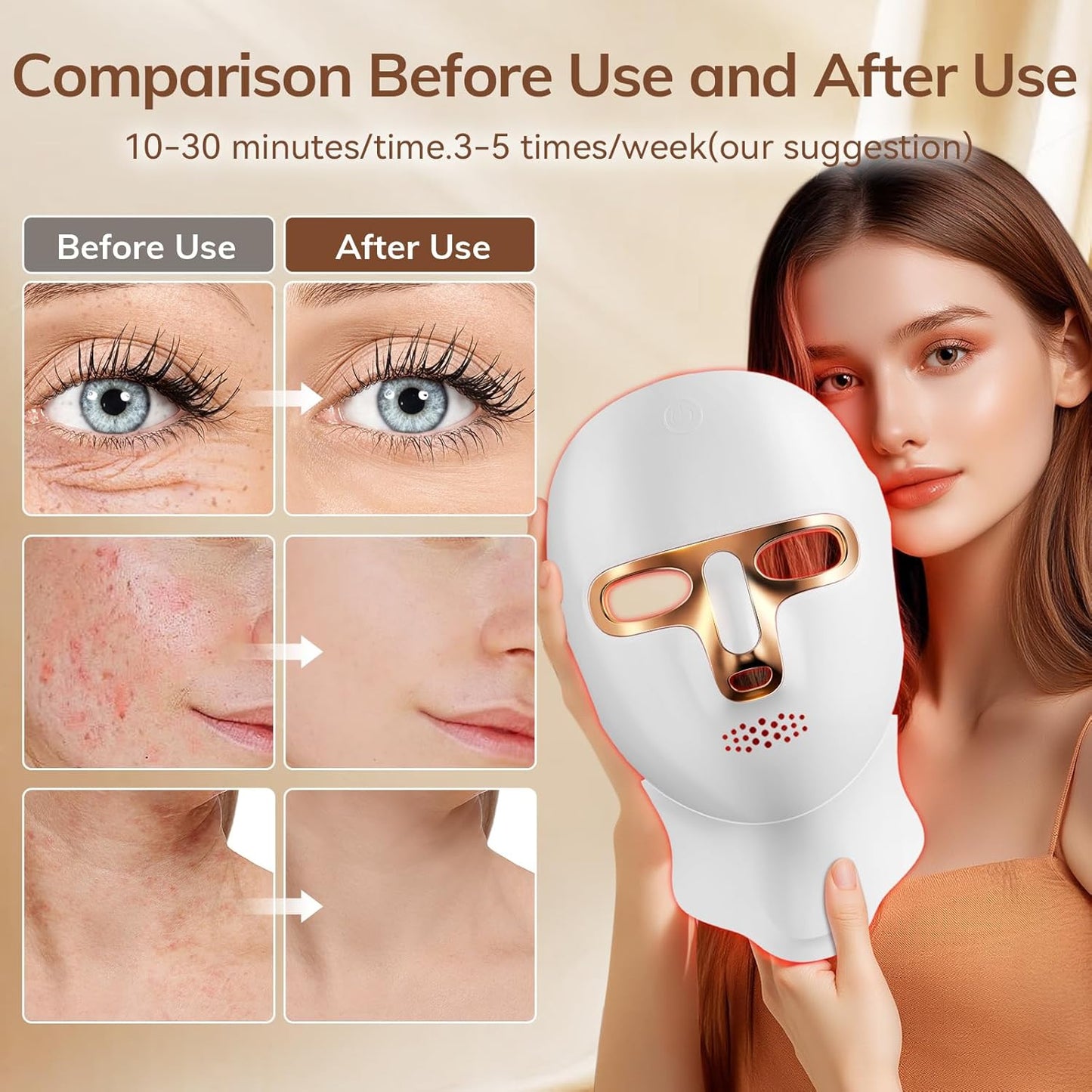 Red Light Therapy Mask for Face,Cordless LED Face Mask Light Therapy,Usb C Rechargeable,Infrared Light Therapy Mask for Home Working Travel Yoga Sleep