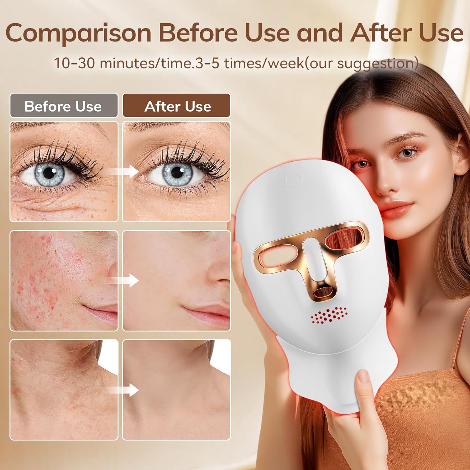 Red Light Therapy Mask for Face,Cordless LED Face Mask Light Therapy,Usb C Rechargeable,Infrared Light Therapy Mask for Home Working Travel Yoga Sleep