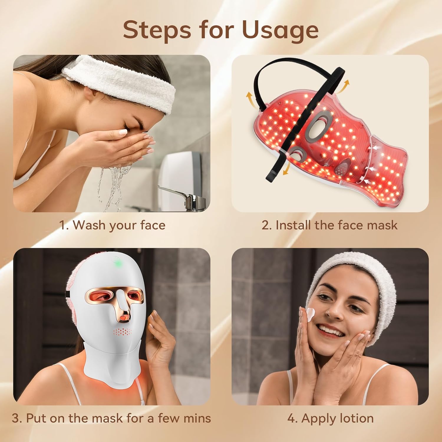 Red Light Therapy Mask for Face,Cordless LED Face Mask Light Therapy,Usb C Rechargeable,Infrared Light Therapy Mask for Home Working Travel Yoga Sleep