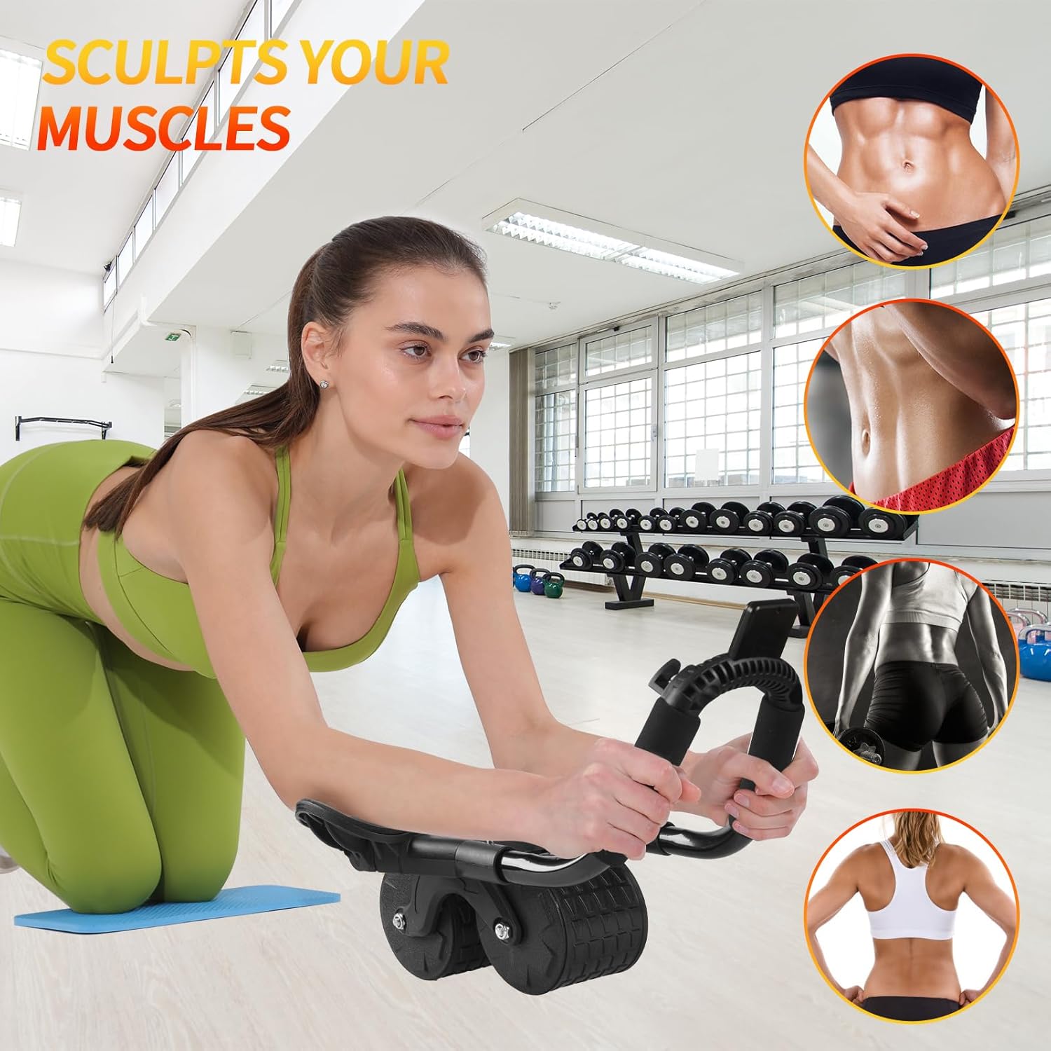 New Ab Roller Wheel with Timer & Knee Mat – Automatic Rebound Abdominal Exercise Wheel with Elbow Support for Core Strength & Abs Workout – For Men & Women