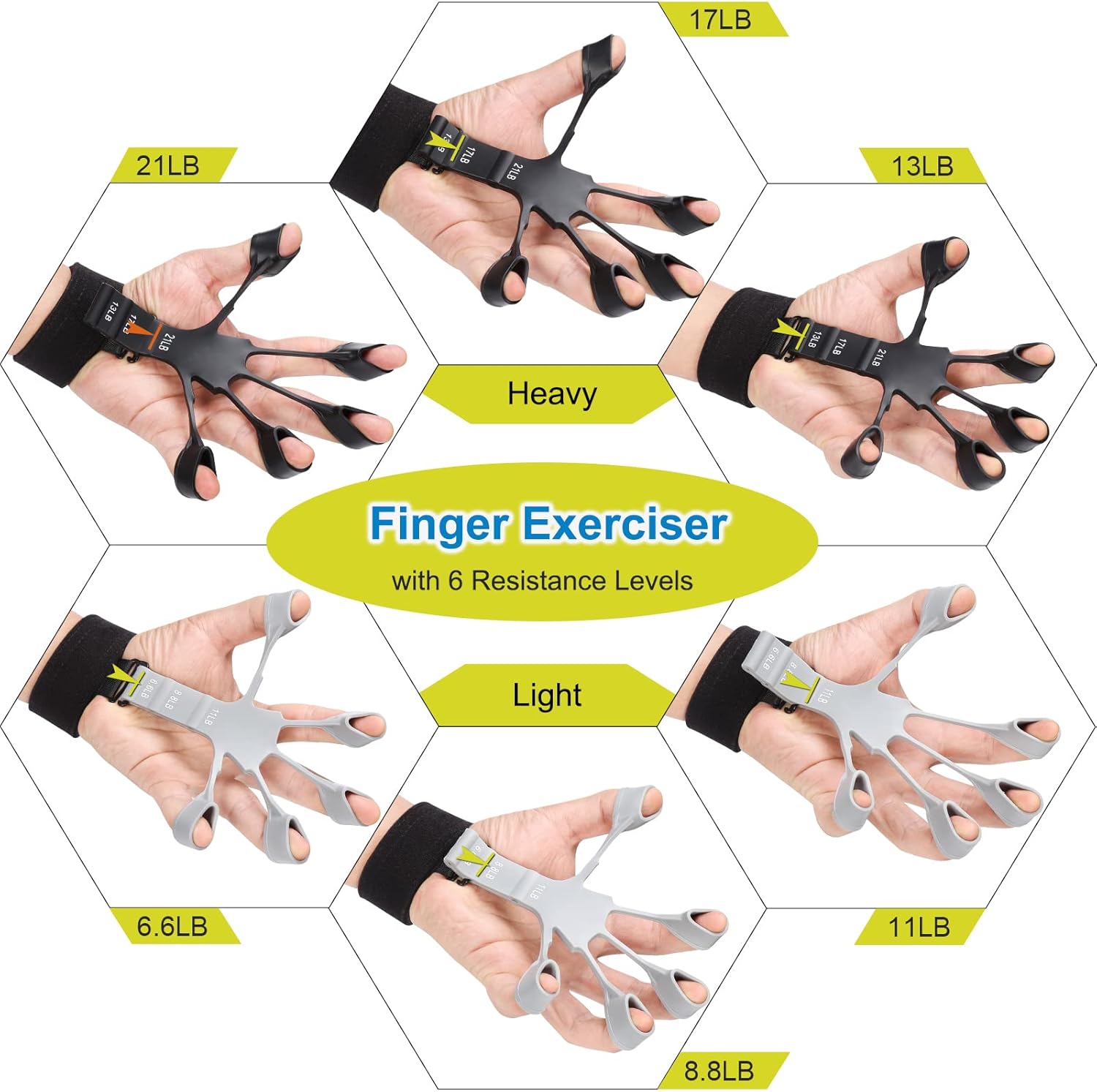 6-in-1 Grip Strength Trainer Kit – Hand Grip Strengthener, Finger Exerciser, Forearm Workout Ring & Extension Bands for Muscle Building & Injury Recovery