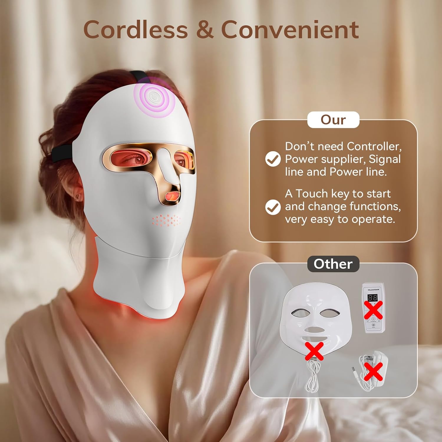 Red Light Therapy Mask for Face,Cordless LED Face Mask Light Therapy,Usb C Rechargeable,Infrared Light Therapy Mask for Home Working Travel Yoga Sleep