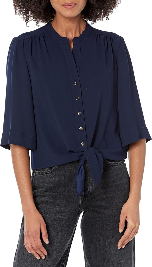 Women'S Relaxed Fit Button up with Front Tie