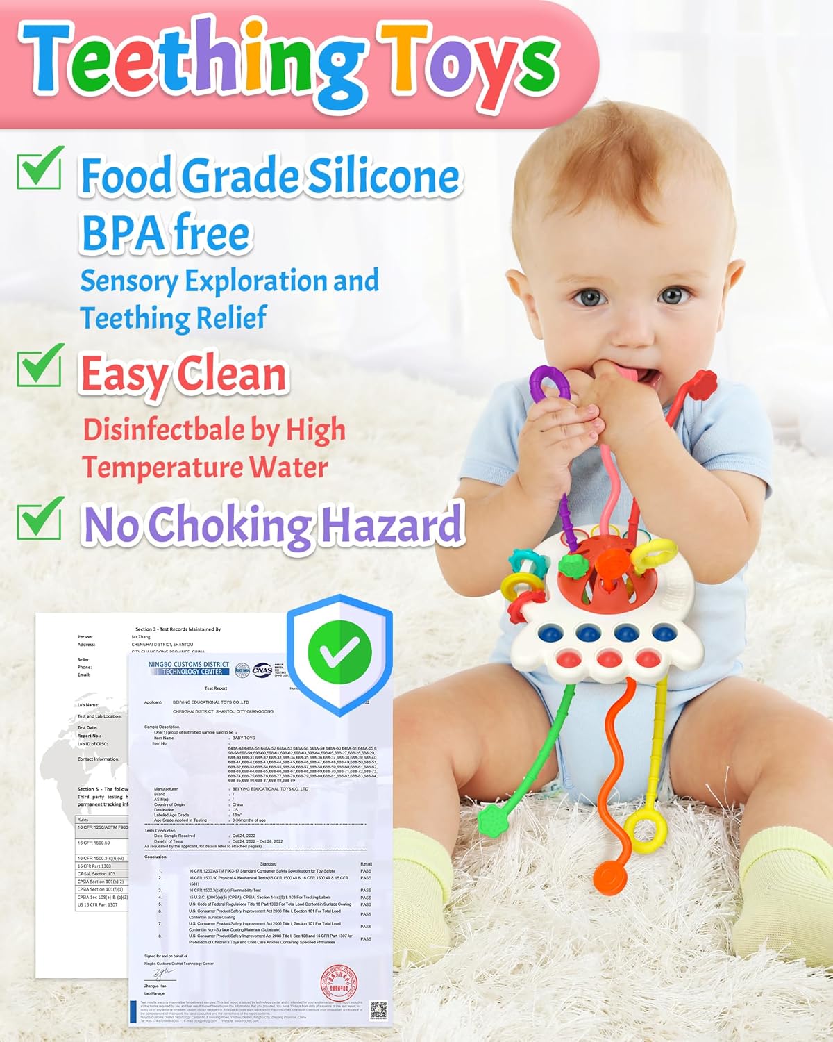 Baby Sensory Montessori Pull String Silicone Teething Toy – Travel & Birthday Gift for 6–18 Months Boys & Girls