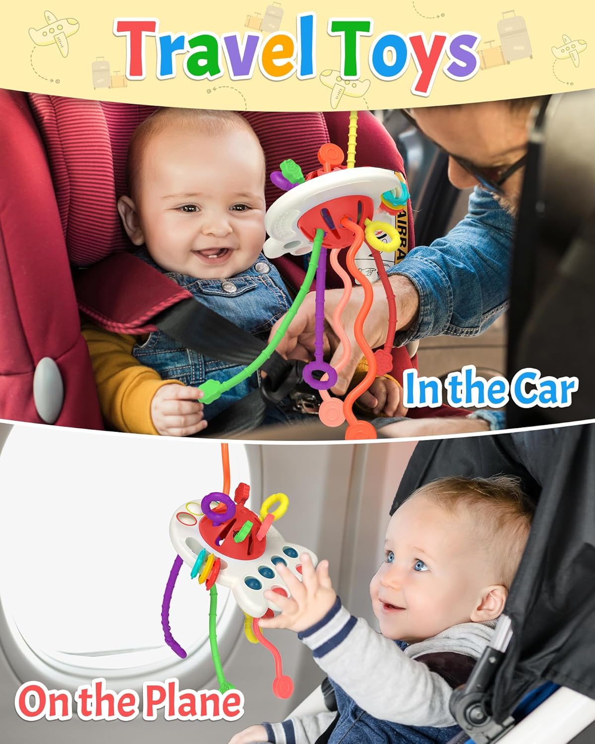 Baby Sensory Montessori Pull String Silicone Teething Toy – Travel & Birthday Gift for 6–18 Months Boys & Girls
