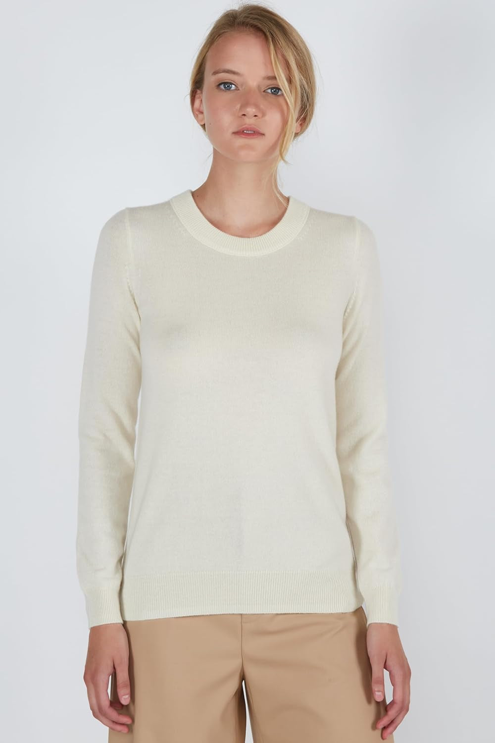 Women'S 100% Pure Cashmere Long Sleeve Crew Neck Sweater