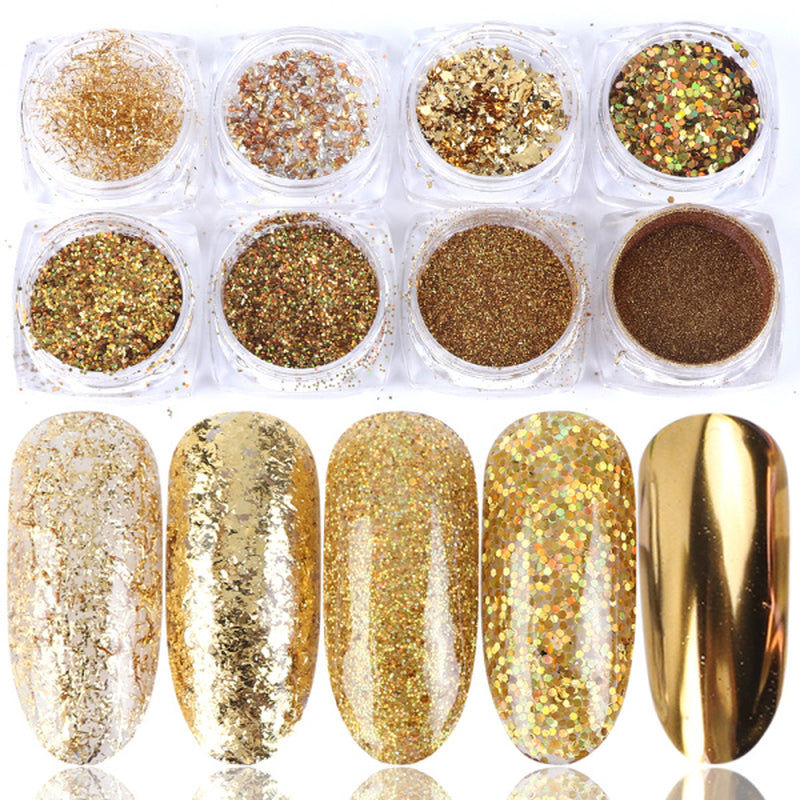 8-Box Mix Glitter Nail Art Powder Flakes Set – Sparkling DIY Nail Decoration for Manicure & Gel Nails