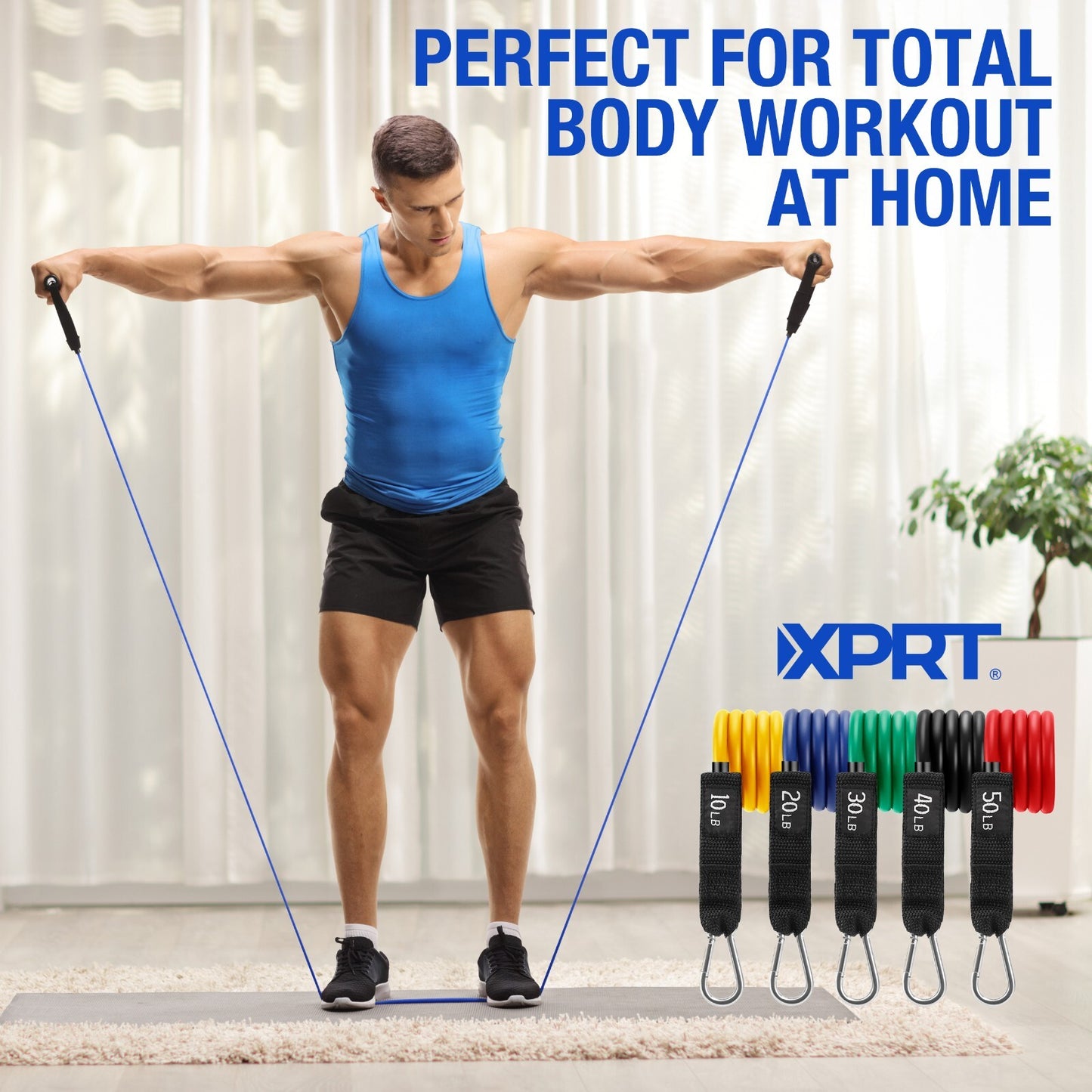 XPRT Fitness 11-Piece Resistance Bands Set 150LB - Ultimate Home Gym Kit