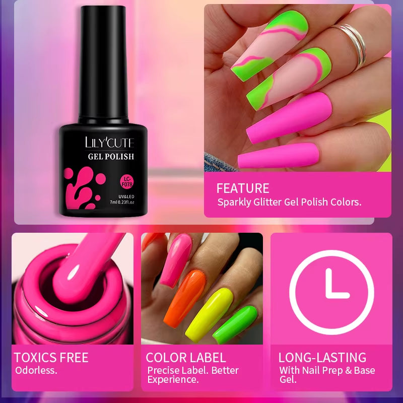 Fluorescent Nail Gel Polish Orange Red Neon Bright Color Summer Series Soak off for Manicure Nail Art UV Gel Varnish